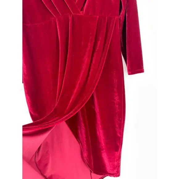 ESPRLIA Women's Plus Size Velvet Sexy Faux Wrap Pencil Midi Dresses 14W - Picture 4 of 9